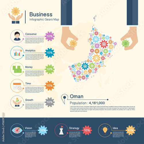 Business Infographic with gears,North Korea map