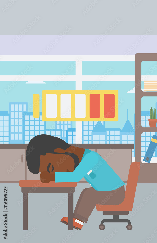 Fototapeta premium Man sleeping at workplace vector illustration.