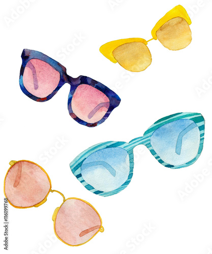 A set of watercolor sunglasses on white background. © filipok1988