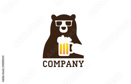 Bear beer hipster glasses flat logo