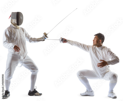 Fencing athletes or players isolated in white background