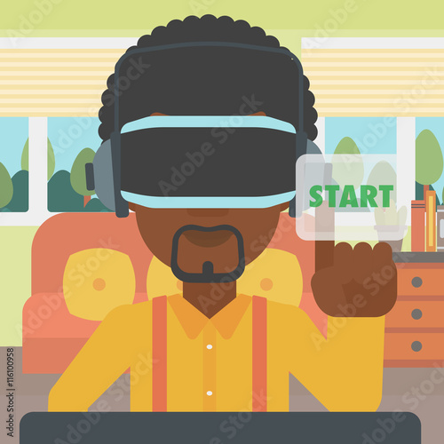 Man wearing virtual reality headset.