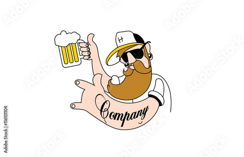 Hipster beard beer mug glasses flat logo