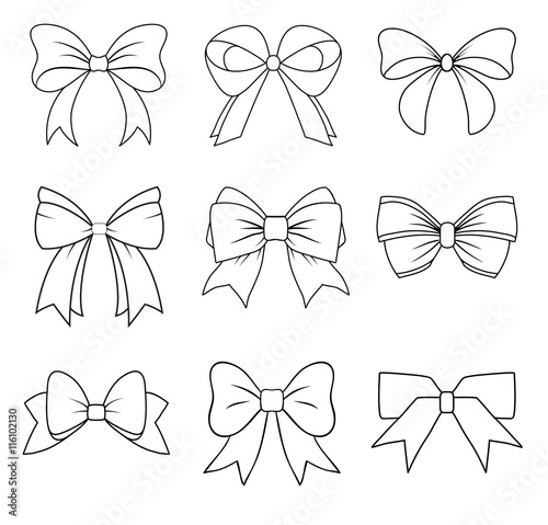Set of graphical decorative bows. Vector icon collection © faberrink