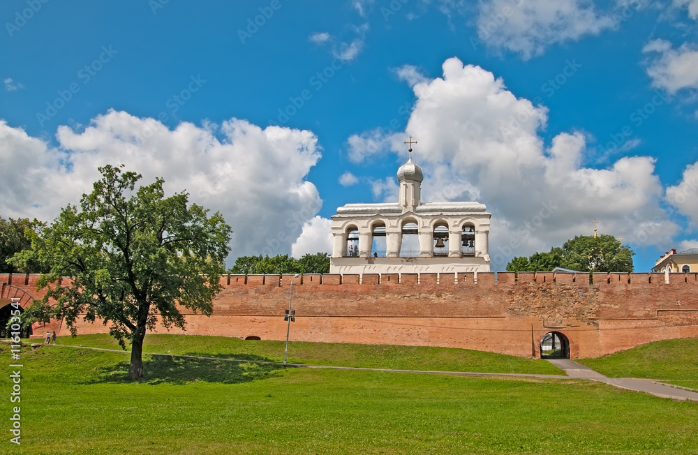 Russia. Veliky Novgorod. Belfry of The St. Sophia Cathedral (Cathedral of Holy Wisdom) in The Kremlin Russia. Veliky Novgorod. Belfry of The St. Sophia Cathedral (Cathedral of Holy Wisdom) in The Kremlin