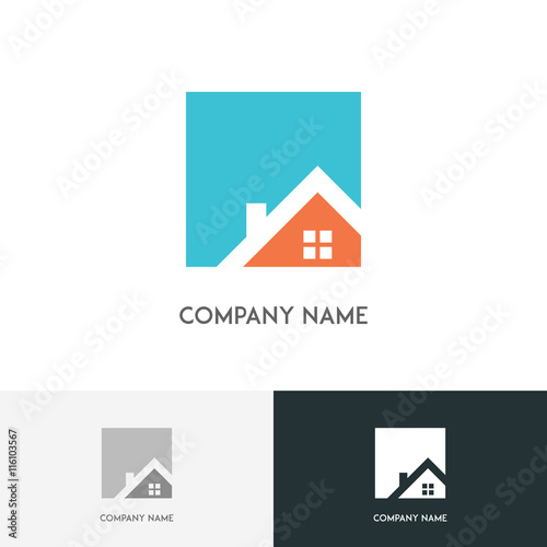 Real estate logo - house or home with window and chimney on the roof on the white background