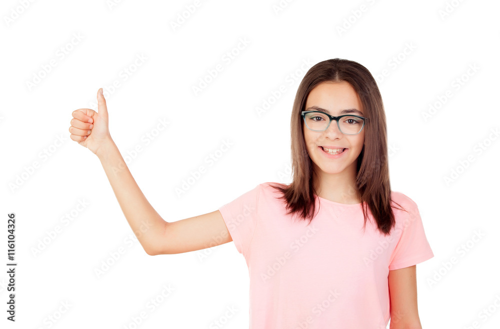 Pretty preteenager girl with glasses saying Ok Pretty preteenager girl with glasses saying Ok