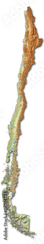 Relief map of Chile - 3D-Rendering