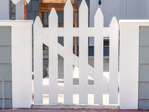 nice new white closed fence gate with z-frame and convex shape