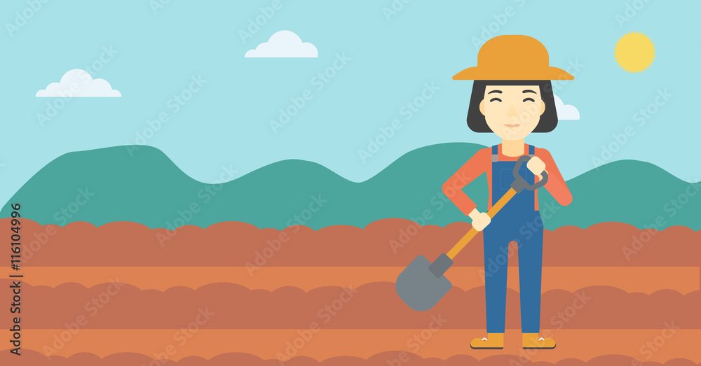 Female farmer with shovel vector illustration. Female farmer with shovel vector illustration.