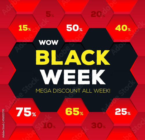 Black week sale. Black week banner. Sale banner. Sale. Mega discount banners. New offer. Vector illustration.