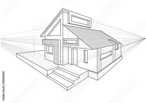 Linear architectural sketch detached house