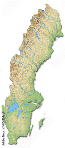 Fotografi Relief map of Sweden - 3D-Rendering