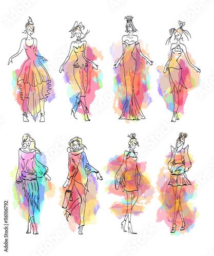 Fashion Model collection hand drawn vector