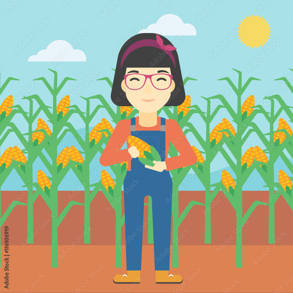 Female farmer holding corn vector illustration. Female farmer holding corn vector illustration.