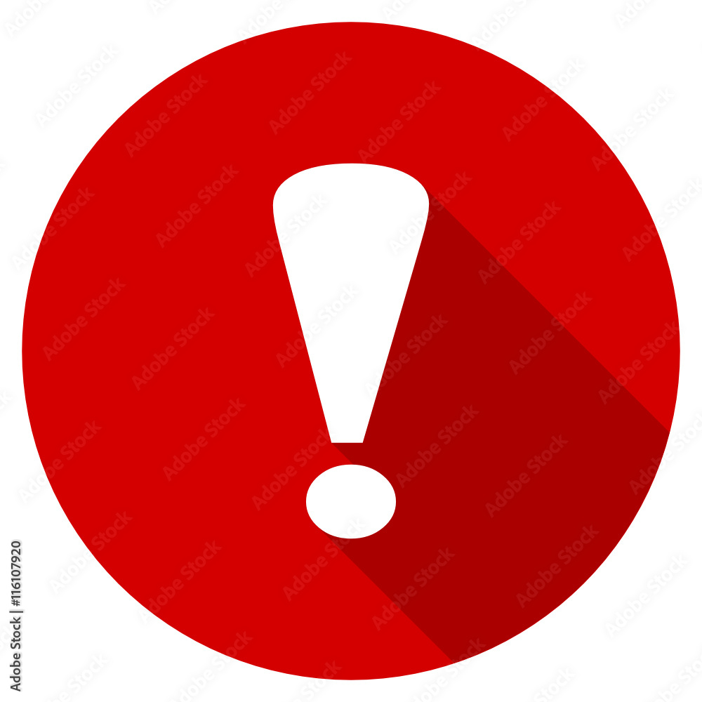 Flat design red round warning vector icon - obrazy, fototapety, plakaty 