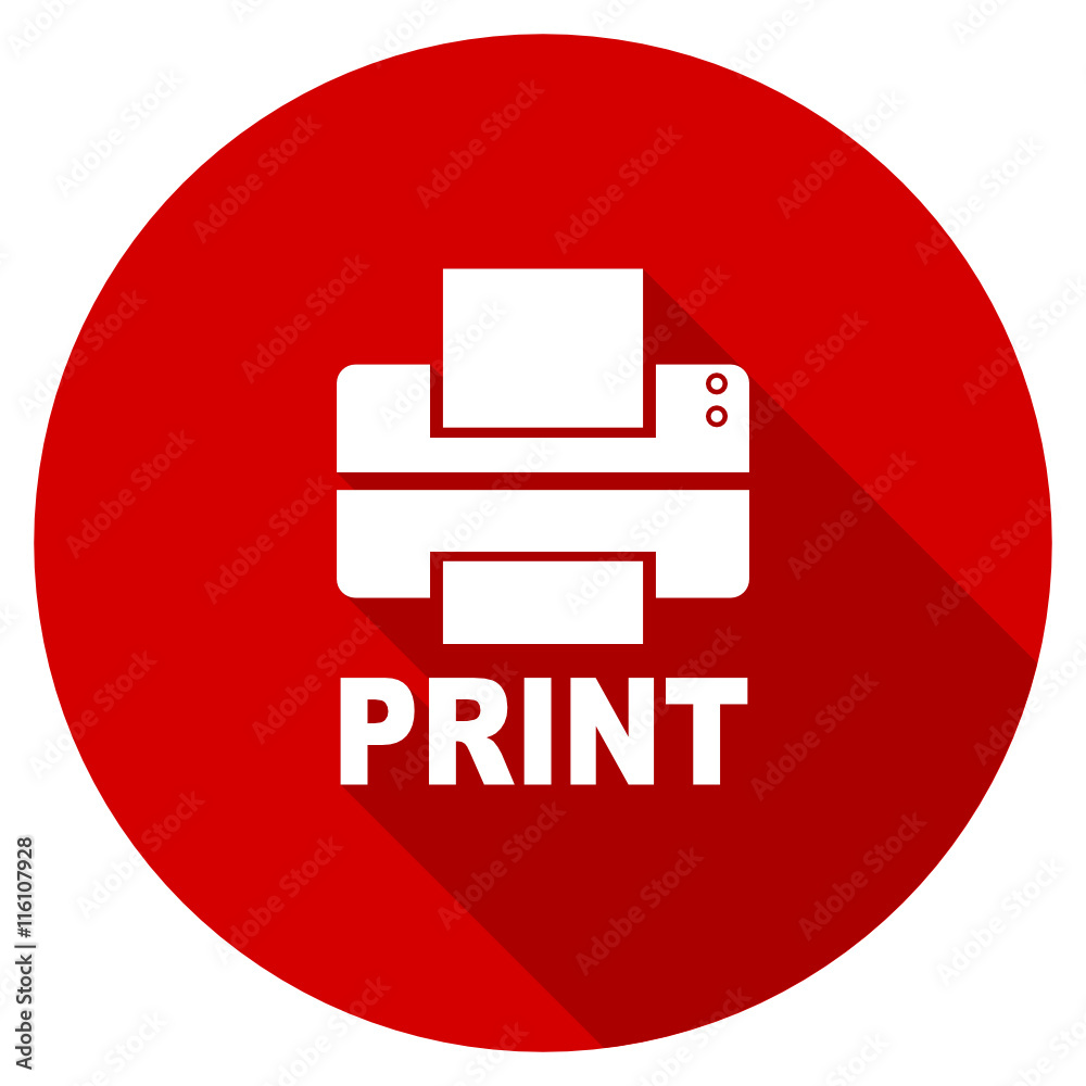 Flat design red round print vector icon Flat design red round print vector icon