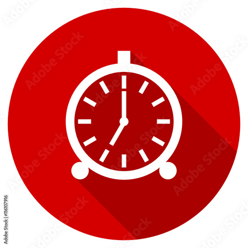 Flat design red round alarm clock vector icon