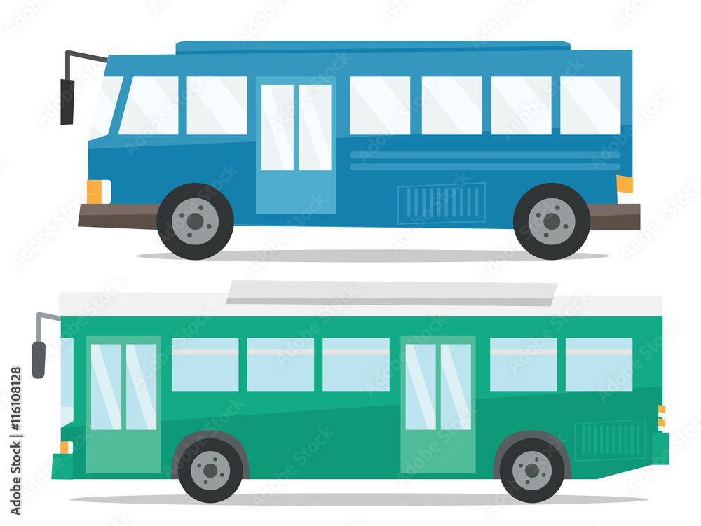 Side view of two city buses vector illustration. Side view of two city buses vector illustration.