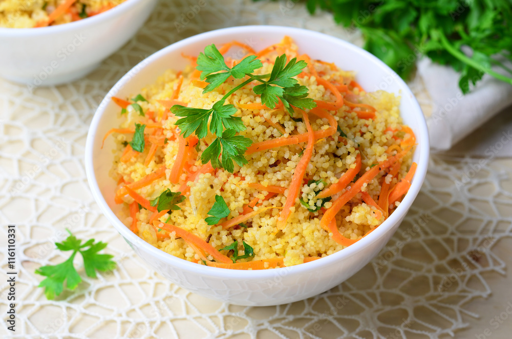 Vegetable Couscous on Bright Background