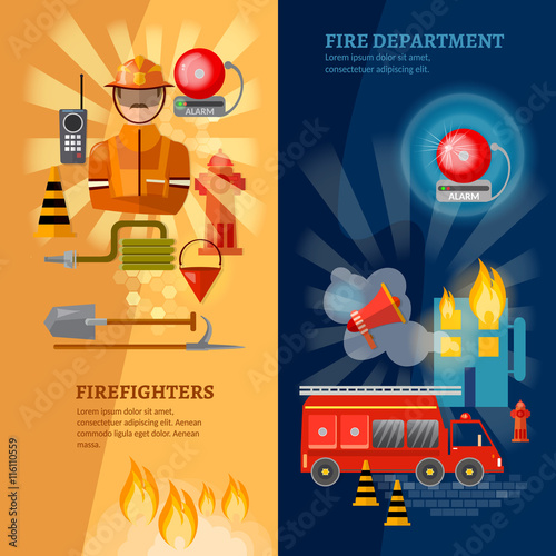 Firefighters banners equipment fireman fire safety