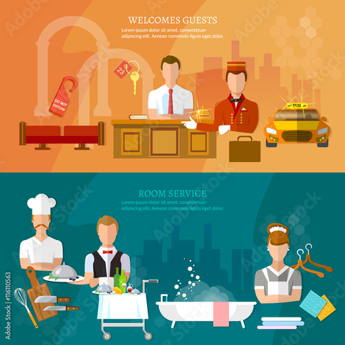 Hotel service banners hotel staff reception room cleaning