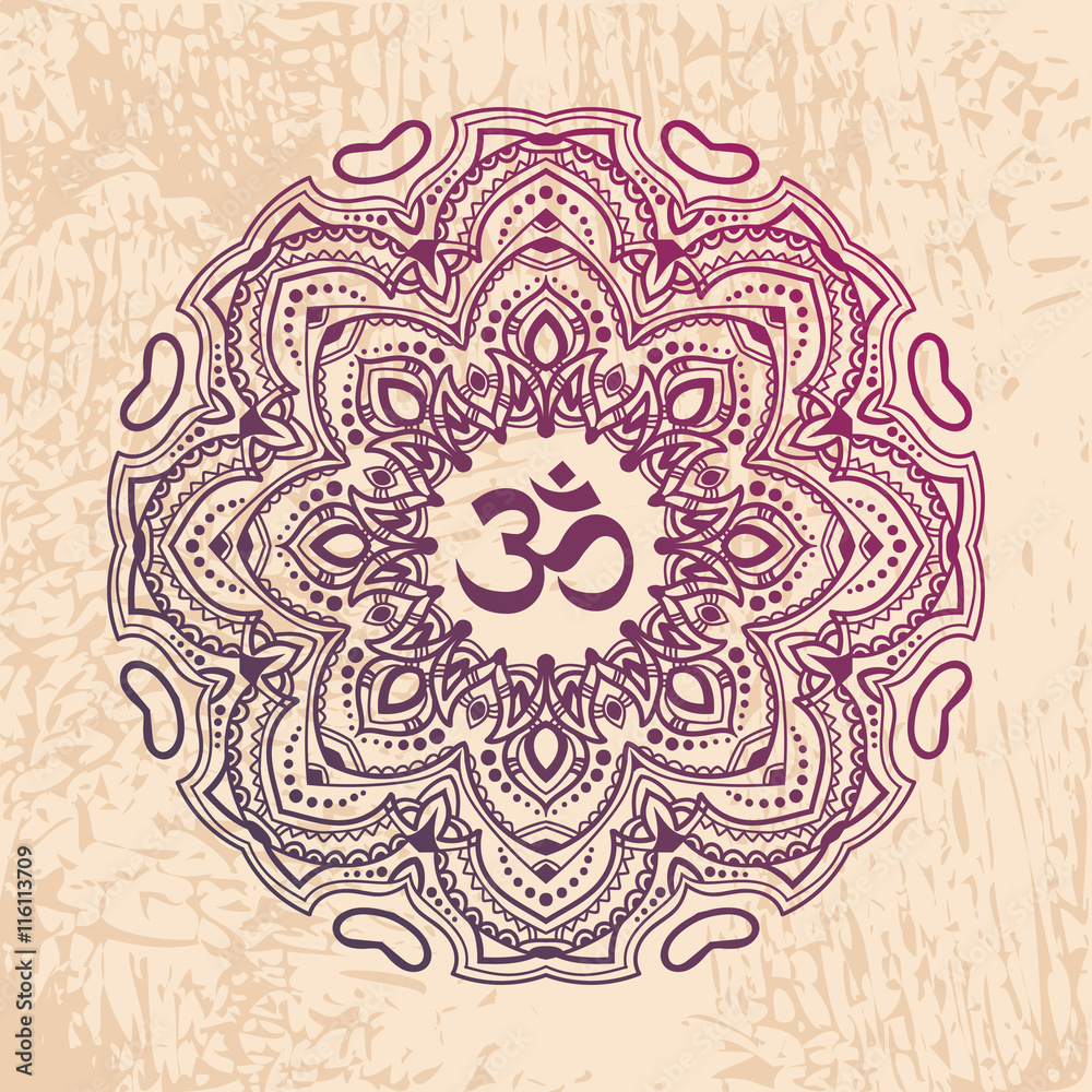 Indian mandala with the Om symbol in the centre. Vector illustration ...
