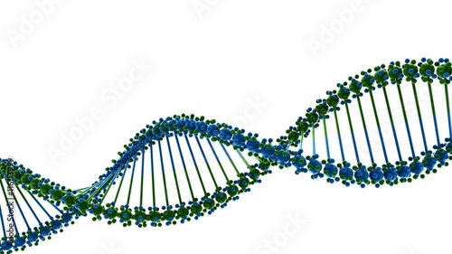 Rotating blue and green DNA chain isolated on white background. Alpha channel included.
