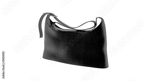 Women's purse, black leather handbag isolated on white background
