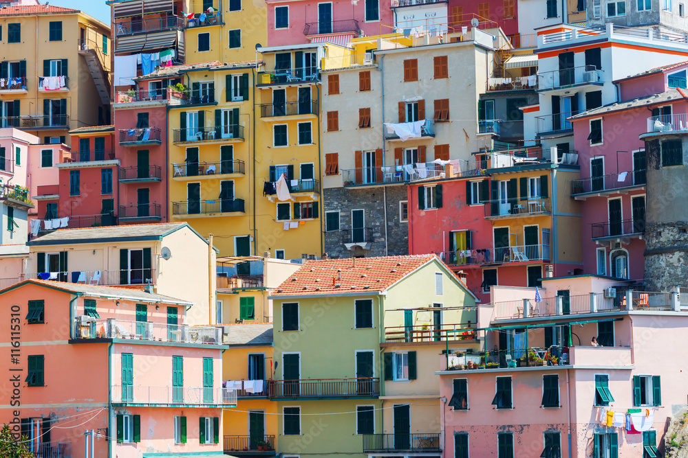 houses built at a hill in Manarola, Cinque Terre, Italy