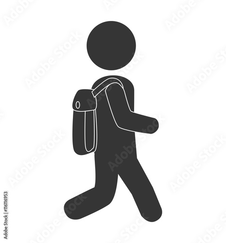 School kid walking pictogram design, isolated flat icon vector illustration graphic.