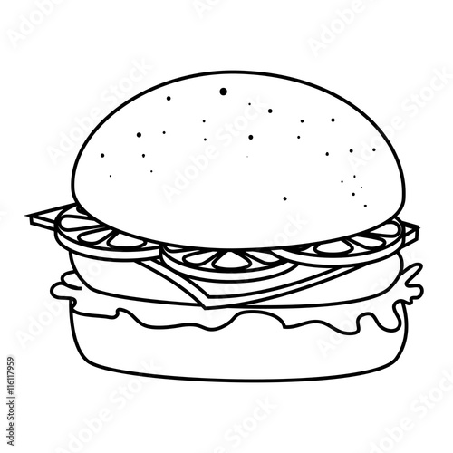 Delicious hamburger fast food isolated flat icon, vector illustration.