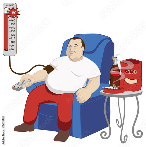 A fat couchpotato suffers from high blood pressure
