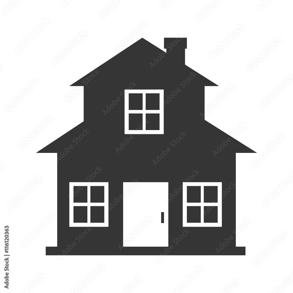Real estate building in black and white colors, isolated flat icon. Real estate building in black and white colors, isolated flat icon.