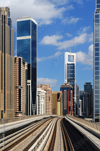 Dibai metro going through the skyscrapers