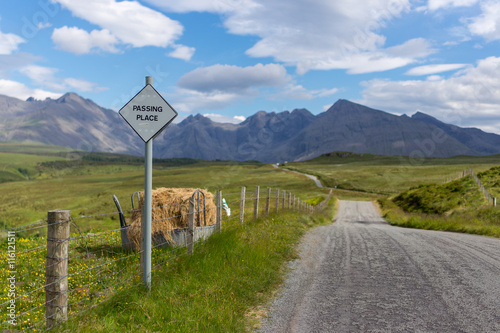 Passing place sign in Scottish Highlands. Travel/Wanderlust concept