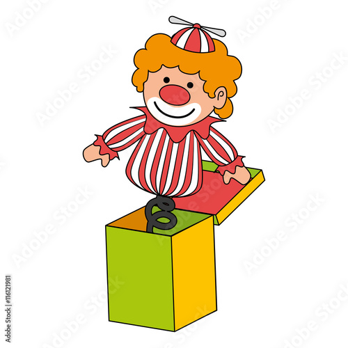 clown suprise box toy ,black and white isolated flat icon