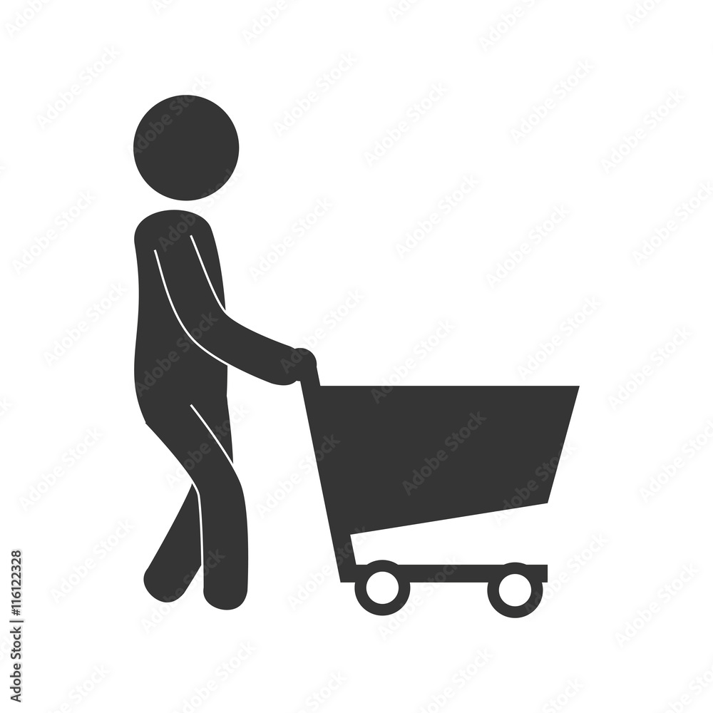 Man cart shopping , isolated flat icon design