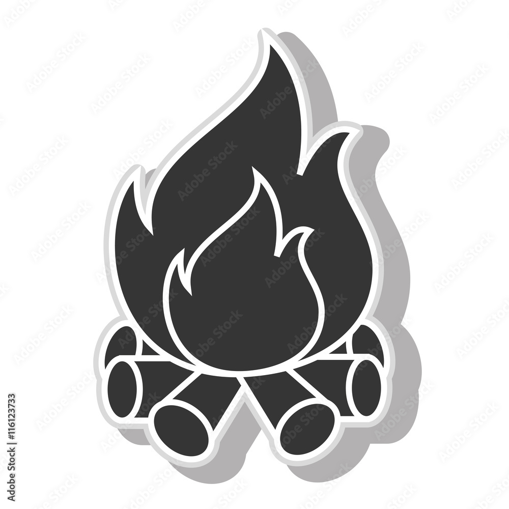 Wood fire flammes ,isolated black and white flat icon design Wood fire flammes ,isolated black and white flat icon design
