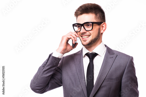 young successful business man having cell telephone conversation