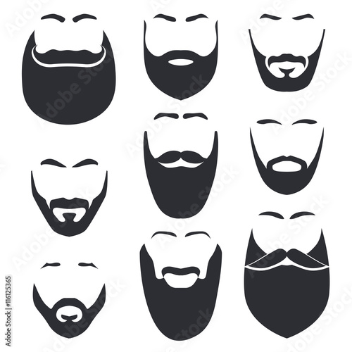 Valokuvatapetti Isolated face with mustache and beard vector logo set