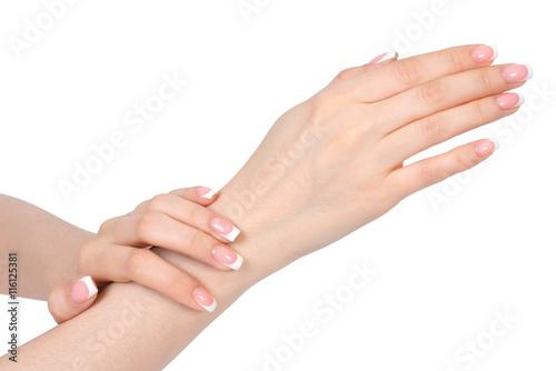 French manicure on white background