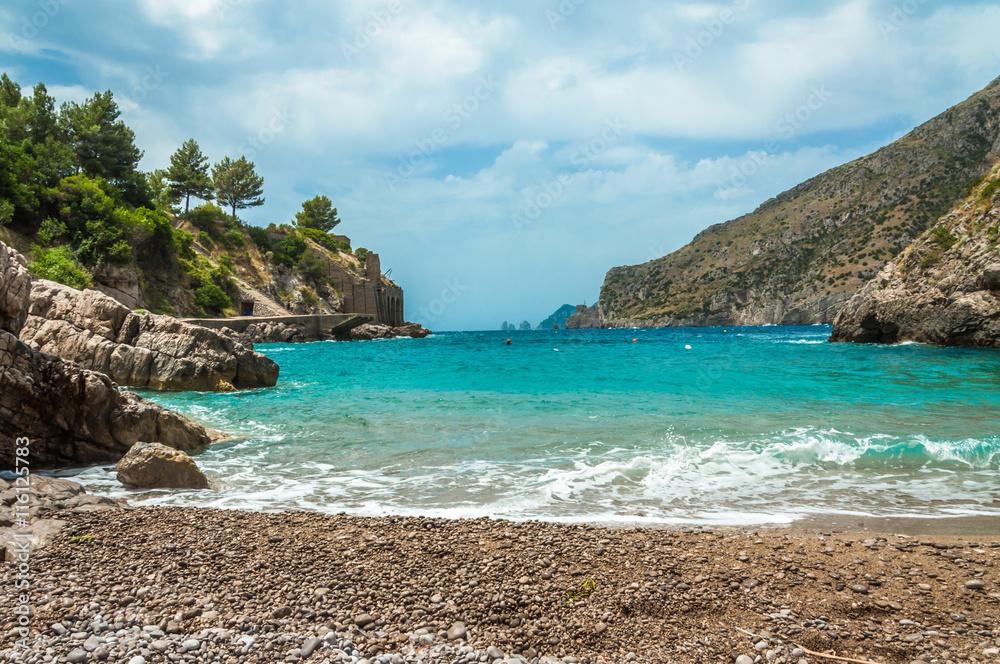 Beachside in Sorrento Peninsula a front of Capri Island