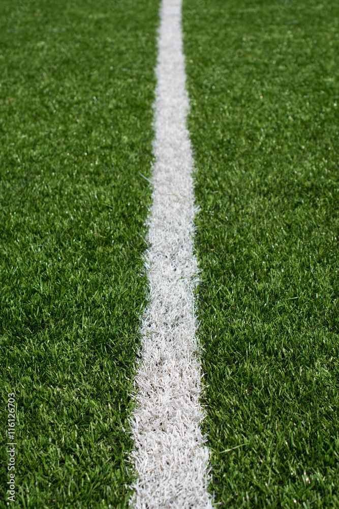 Green soccer field turf with white painted line