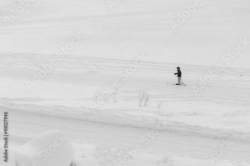 Skiing alone in Lake louise, Baff, Alberta, Canada photo