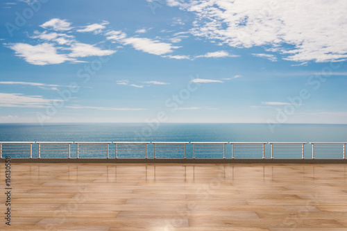 empty terrace on blue sea and blue sky background