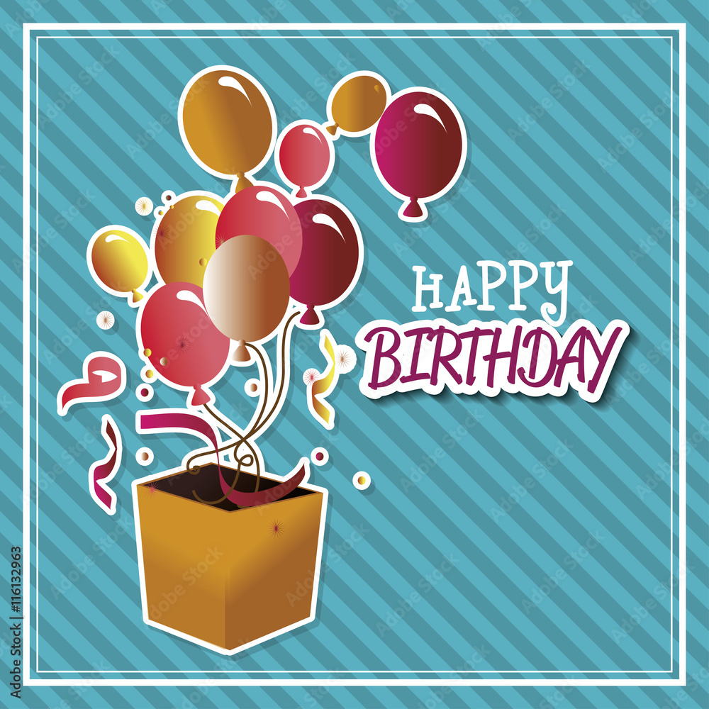 happy birthday surprise box with balloons isolated icon design, vector