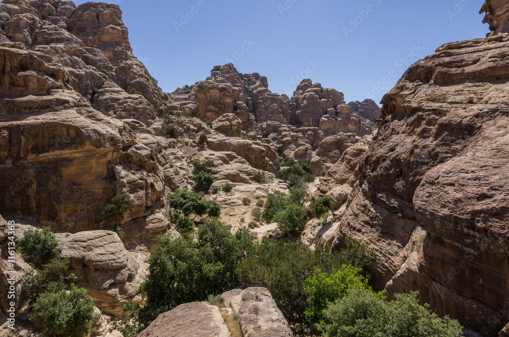 Mountain canyon near Siq al-Barid in Jordan. It is known as the Little Petra.