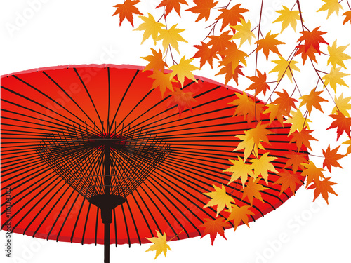 Japanese umbrella and autumn leaves 