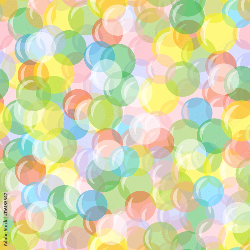 Bright seamless background with balloons, circles, bubbles. Festive, joyful, abstract pattern. For greeting cards, wrapping paper